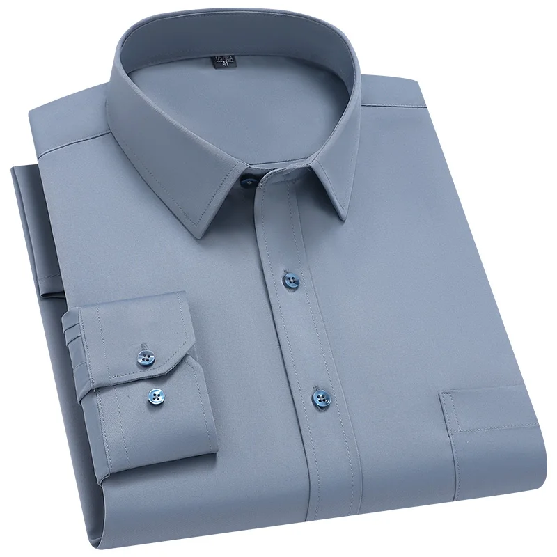 Men's Printed Shirt Long Sleeve Casual Elastic Soft No-iron Free Thin Easy Care Bausiness Silk Dress Shirts Luxury Clothing 6XL thumbnail 3