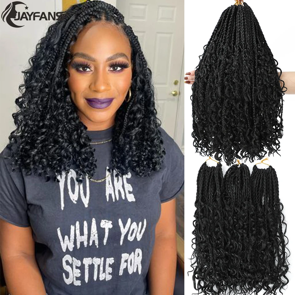 Jayfans Crochet Goddess Box Braids With Curly Ends Bob Bohemian Box Braids Crochet Hair 1B Blue Purple Pink Ombre Braiding Hair thumbnail 5