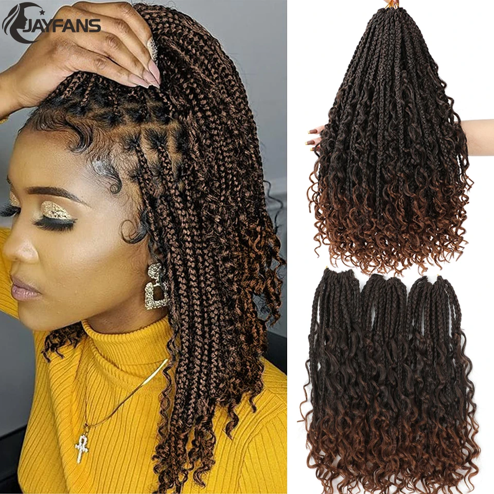 Jayfans Crochet Goddess Box Braids With Curly Ends Bob Bohemian Box Braids Crochet Hair 1B Blue Purple Pink Ombre Braiding Hair