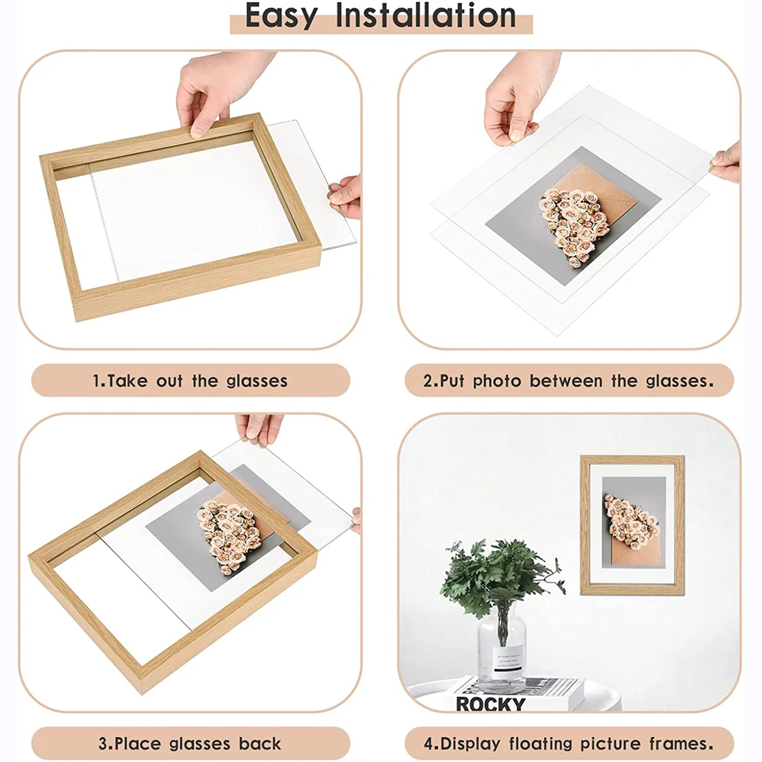 Wooden Picture Photo Frames Table Display Double Side Pressed Flower Frames Plant Specimen Herbarium Clip Double Glass Frame thumbnail 4