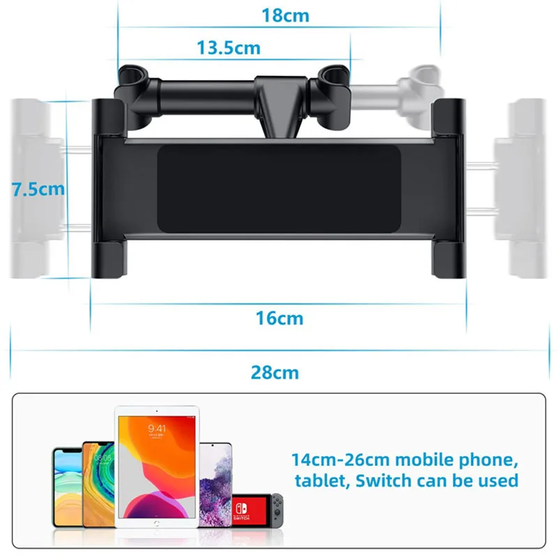 Telescopic Car Rear Pillow Phone Holder Tablet Car Stand Seat Rear Headrest Mounting Bracket for Phone Tablet 4-11 Inch thumbnail 2