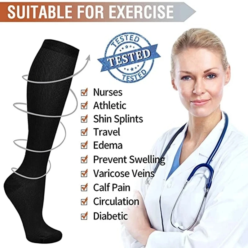 2 Pairs Compression Stockings Blood Circulation Promotion Slimming Sport Nurse Socks Anti Fatigue Comfort Knee High thumbnail 4