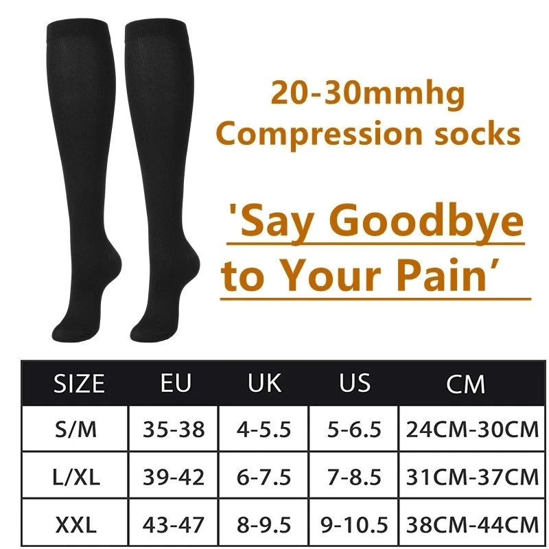 2 Pairs Compression Stockings Blood Circulation Promotion Slimming Sport Nurse Socks Anti Fatigue Comfort Knee High thumbnail 6