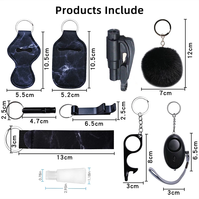 10-12PCS Girl Safety Keychain Supply Self Defense Keychain For Women Bottle Opener Pom Pom Fur Ball Wristlet Card Grabber thumbnail 2