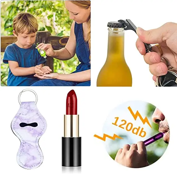 10-12PCS Girl Safety Keychain Supply Self Defense Keychain For Women Bottle Opener Pom Pom Fur Ball Wristlet Card Grabber thumbnail 5