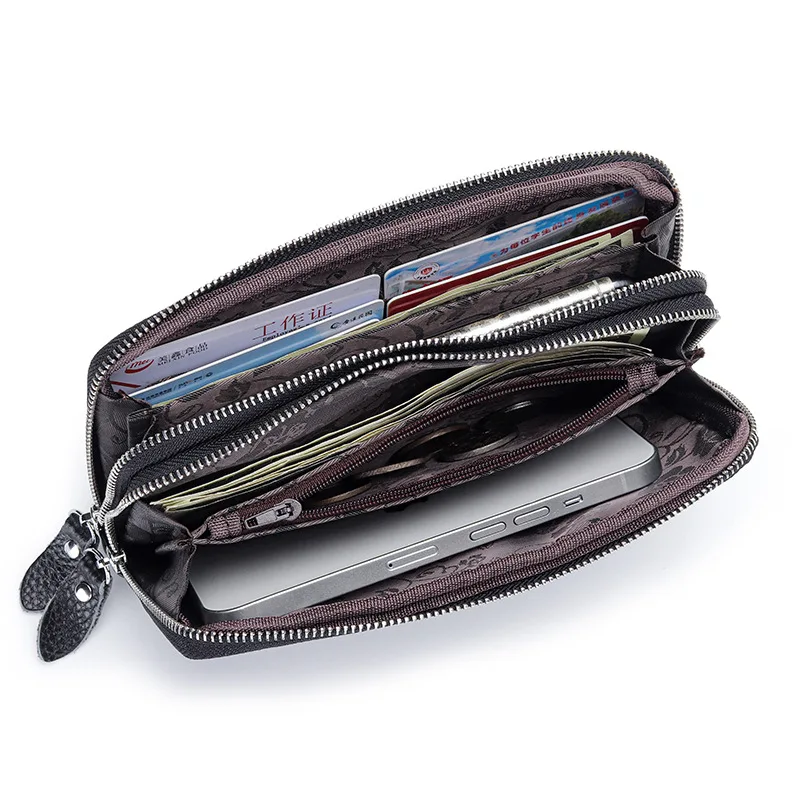 Fashion Flowers Printing Female Purse 100% Genuine Leather Excellent Quality Women Clutch Bag Double Zipper Style Wristlets Bags thumbnail 4