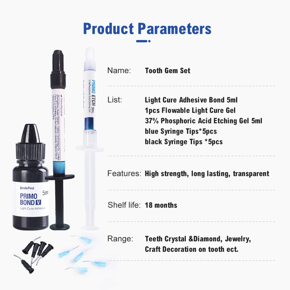 Tooth Gem Set Glue Kit with UV Curing Light Dental Orthodontic Adhesive Jewelry Diamond Crystals Ornament Direct Bonding System thumbnail 5