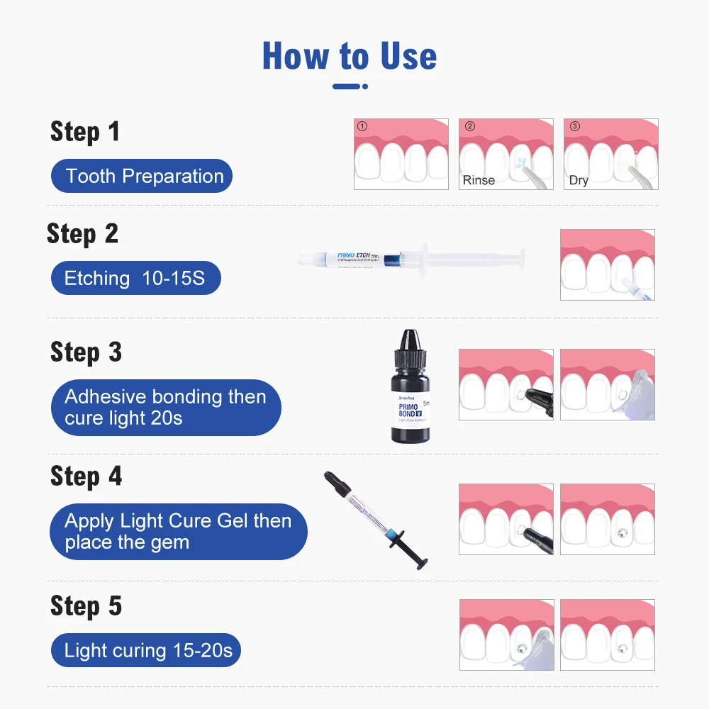 Tooth Gem Set Glue Kit with UV Curing Light Dental Orthodontic Adhesive Jewelry Diamond Crystals Ornament Direct Bonding System thumbnail 6