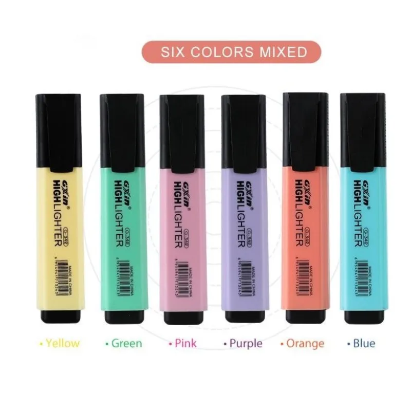 6 PCS Highlighter Markers 6 Fluorescent Macaroon Colors,High Quality Rectangular Marker Student Stationery Office School Art Use thumbnail 3