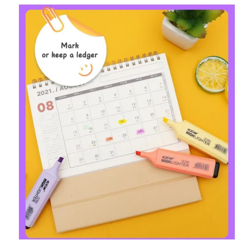 6 PCS Highlighter Markers 6 Fluorescent Macaroon Colors,High Quality Rectangular Marker Student Stationery Office School Art Use thumbnail 6