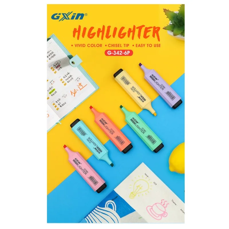 6 PCS Highlighter Markers 6 Fluorescent Macaroon Colors,High Quality Rectangular Marker Student Stationery Office School Art Use thumbnail 2
