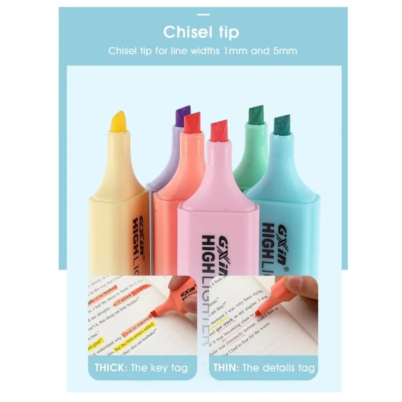 6 PCS Highlighter Markers 6 Fluorescent Macaroon Colors,High Quality Rectangular Marker Student Stationery Office School Art Use thumbnail 4