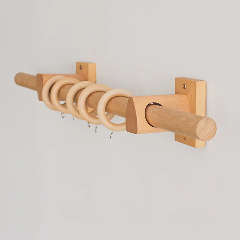Natural Beech Curtain Rod Solid Wood Roman Rod Japanese Wooden Curtain Pole Track Bracket Rings Accessories Customize Home Decor thumbnail 4