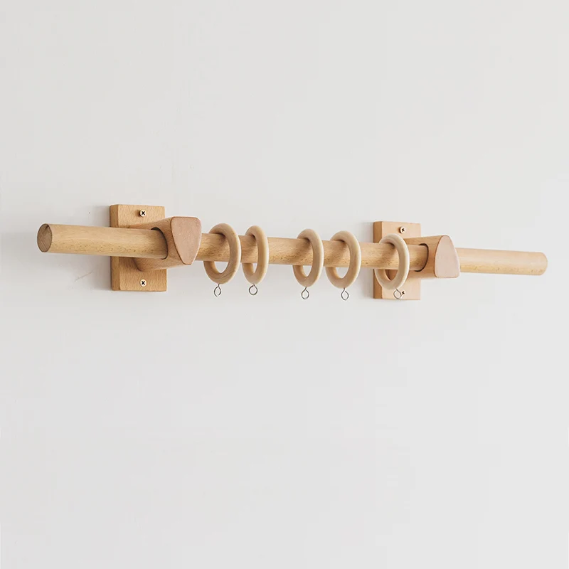Natural Beech Curtain Rod Solid Wood Roman Rod Japanese Wooden Curtain Pole Track Bracket Rings Accessories Customize Home Decor thumbnail 2