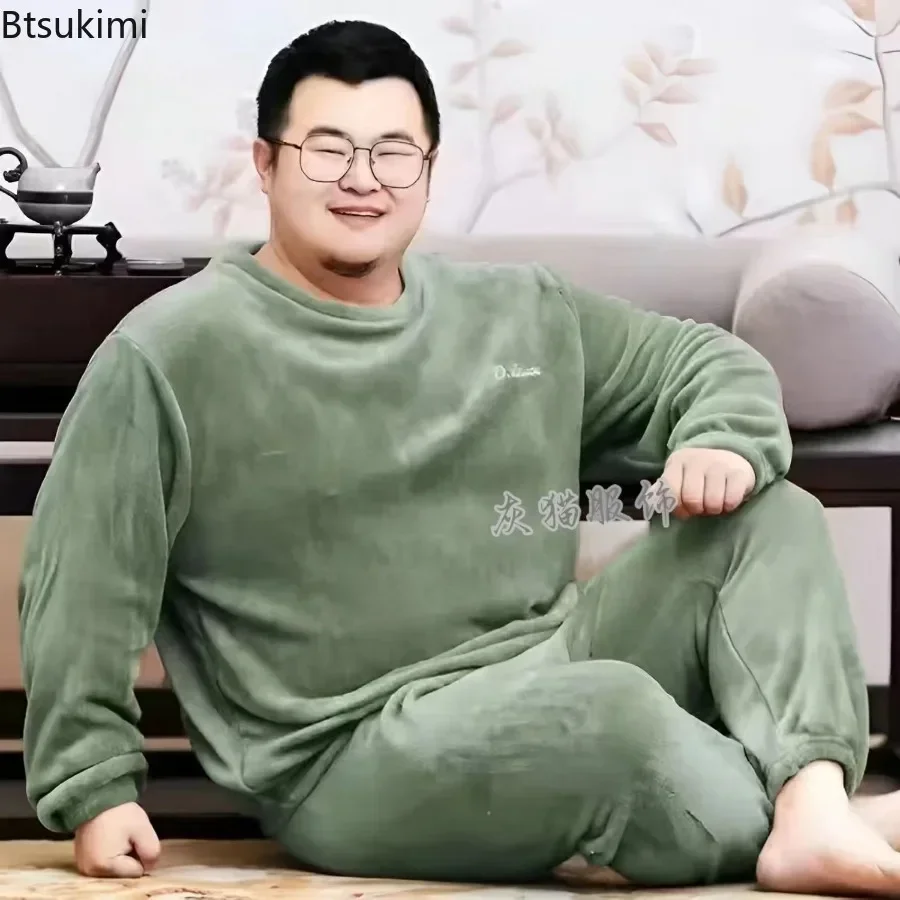 New Plus Size Winter Men's Flannel Pajamas Sets Soft Crimson Home Clothes for Men Casual Leisure Nightgown Sleepwear Suit Male thumbnail 6