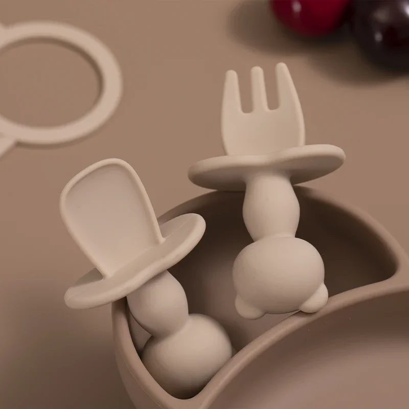 Food Grade Infant Soft Silicone Feeding Tableware For Toddler Kids Cartoon Panda Mini Training Fork Spoon Set Baby Accessories thumbnail 4