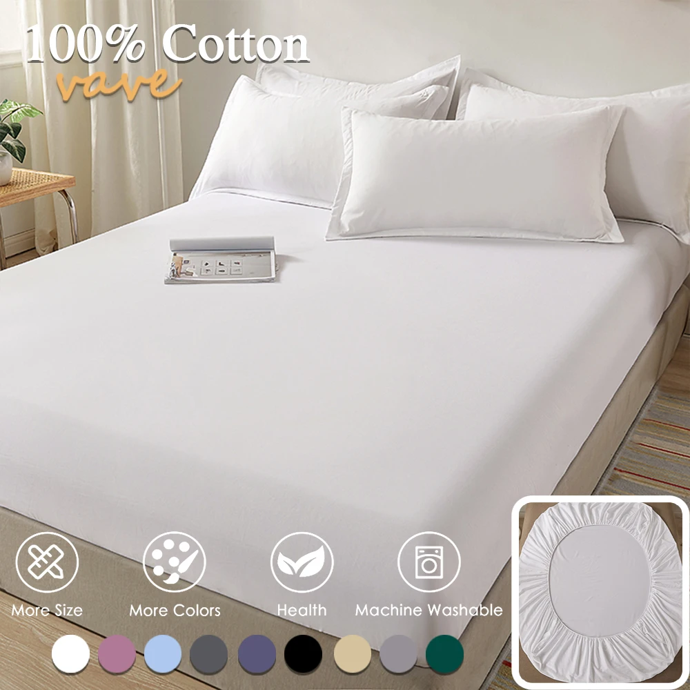 100% Cotton Fitted Sheet with Elastic Bands Non Slip Adjustable Mattress Covers for Single Double King Queen Bed,140/160/200cm thumbnail 2
