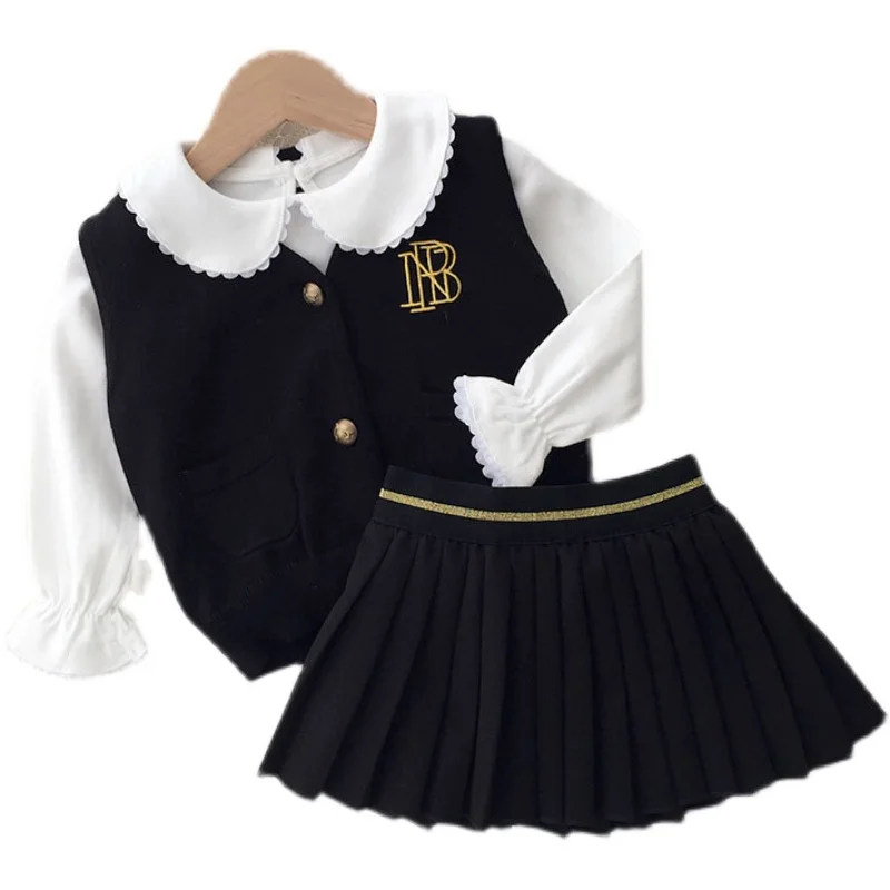 Spring New Baby Girls College Style Suit Fashion Children's Clothes Knitted Vests Skirts Underwear Shirt Kids Clothes Girls thumbnail 5