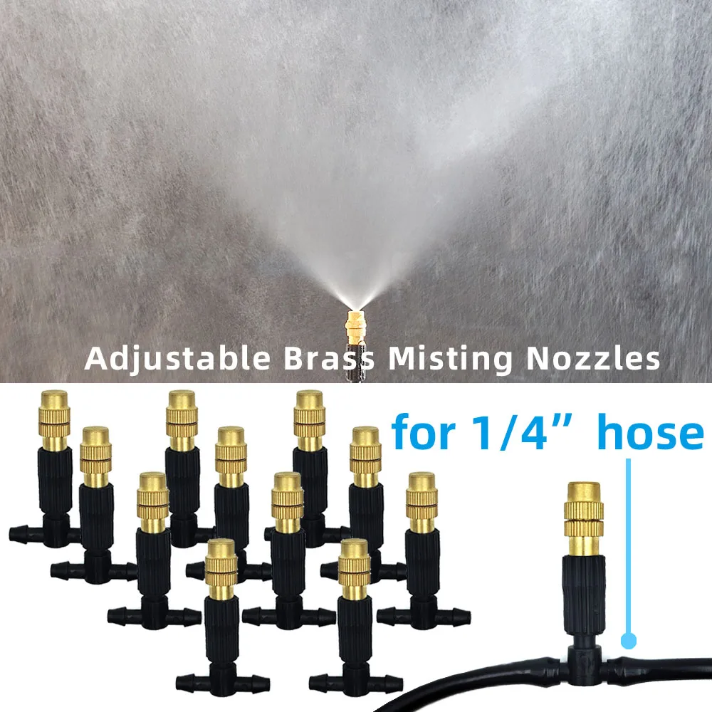 5M-30M Outdoor Misting Cooling System Garden Irrigation Watering 1/4'' Brass Atomizer Nozzles 4/7mm Hose for Patio Greenhouse thumbnail 3