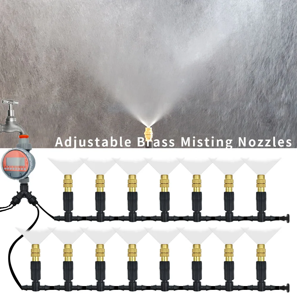 5M-30M Outdoor Misting Cooling System Garden Irrigation Watering 1/4'' Brass Atomizer Nozzles 4/7mm Hose for Patio Greenhouse thumbnail 4