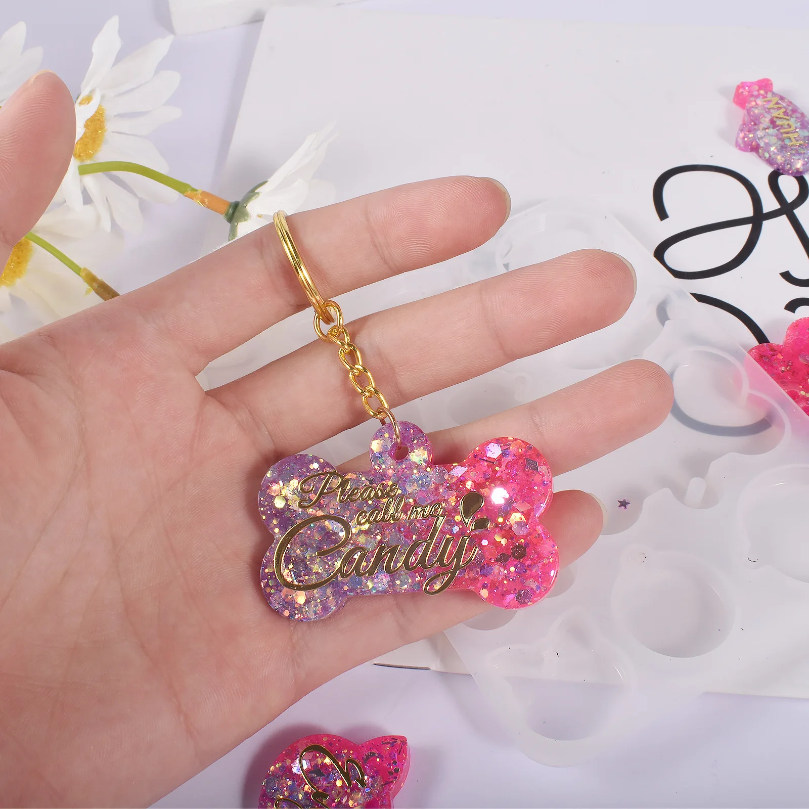 Dog Tag Bone Shaped Keychain Pendant Mold DIY Dog Tag Resin Mold Crystal Epoxy Silicone Mold Jewelry Making Casting Mould thumbnail 4