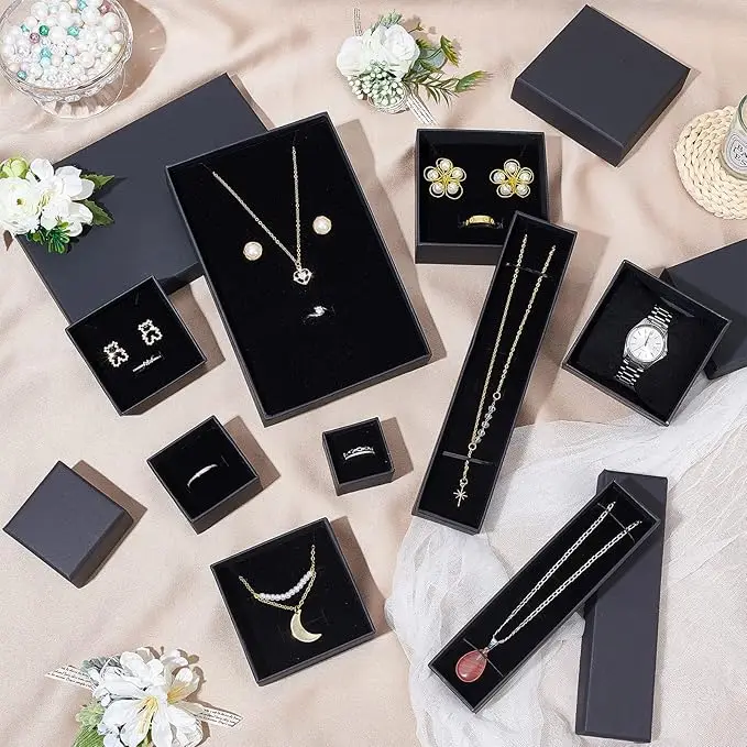 1PCS Black Square Jewelry Display Gifts Box Organizer Engagement for Ring Earring Brooch Necklace Bracelet Packaging Boxes thumbnail 2