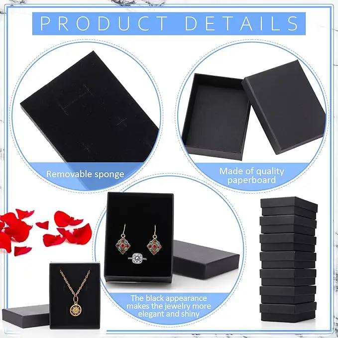 1PCS Black Square Jewelry Display Gifts Box Organizer Engagement for Ring Earring Brooch Necklace Bracelet Packaging Boxes thumbnail 5
