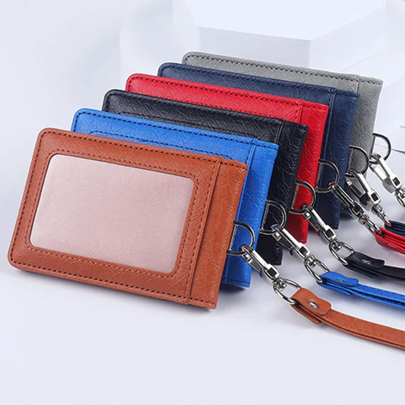 Office Luxury Multi-card Leather Man Business Credit ID Bank Card Holder Case For 5 Cards With Neck Lanyard thumbnail 2