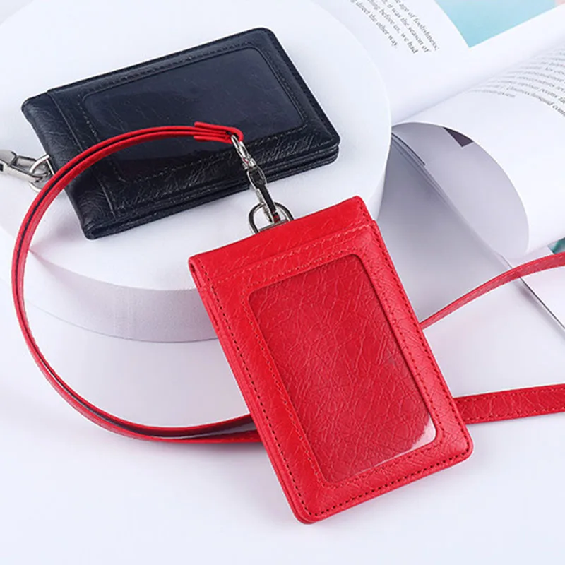 Office Luxury Multi-card Leather Man Business Credit ID Bank Card Holder Case For 5 Cards With Neck Lanyard thumbnail 4