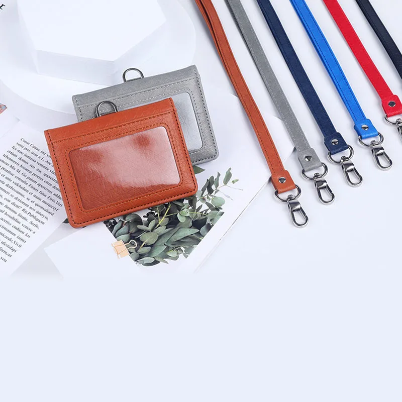 Office Luxury Multi-card Leather Man Business Credit ID Bank Card Holder Case For 5 Cards With Neck Lanyard thumbnail 6