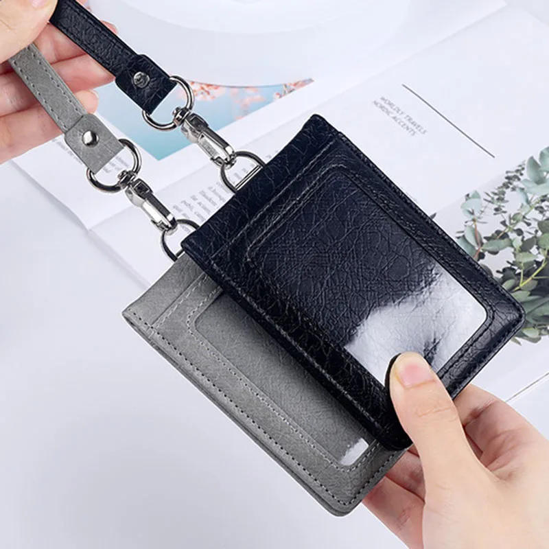 Office Luxury Multi-card Leather Man Business Credit ID Bank Card Holder Case For 5 Cards With Neck Lanyard thumbnail 5