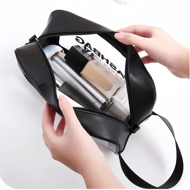 Portable Travel Wash Bag Female Transparent Waterproof Makeup Storage Pouch Large Capacity Cosmetic Organizer Pu Material thumbnail 2