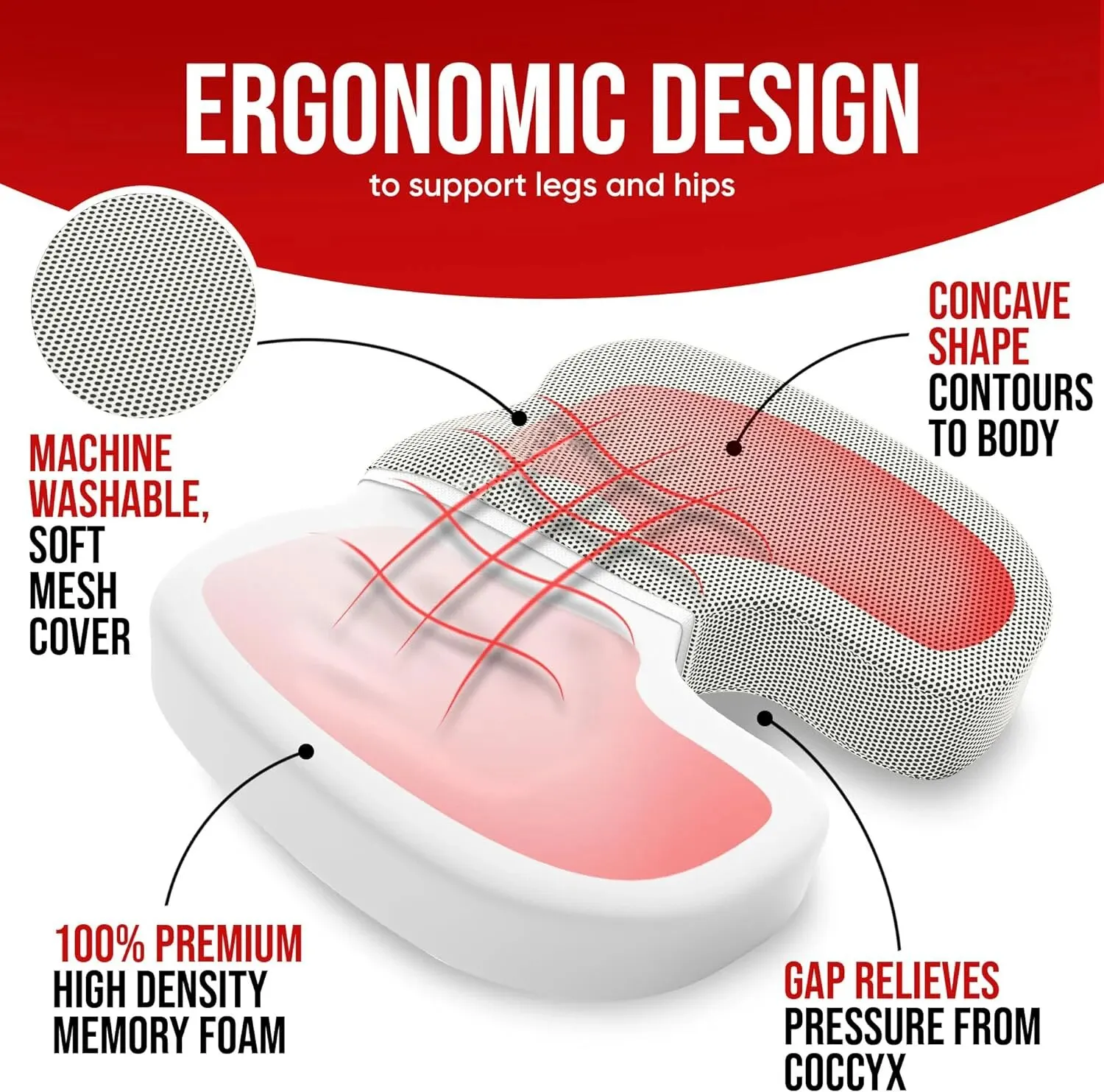 Ergonomic Memory Cotton Office Cushion Hemorrhoid Cushion Chair Cushion Sedentary Artifact Student Ass Cushion thumbnail 3