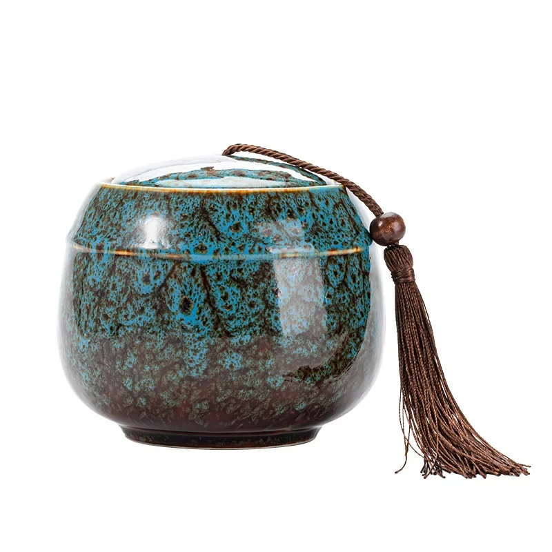 Tea Storage Ceramic Jar with Lid Coffee Tea Can for Loose Tea Moisture-Proof Hermetic Pot Mini Blue and White Porcelain Ornament thumbnail 5