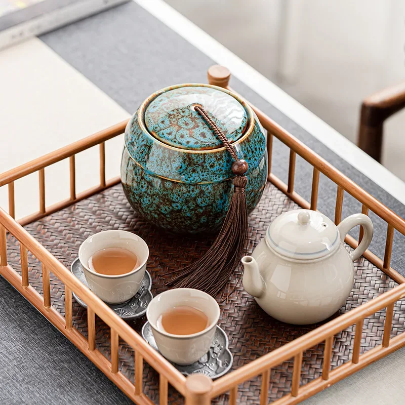 Tea Storage Ceramic Jar with Lid Coffee Tea Can for Loose Tea Moisture-Proof Hermetic Pot Mini Blue and White Porcelain Ornament thumbnail 3