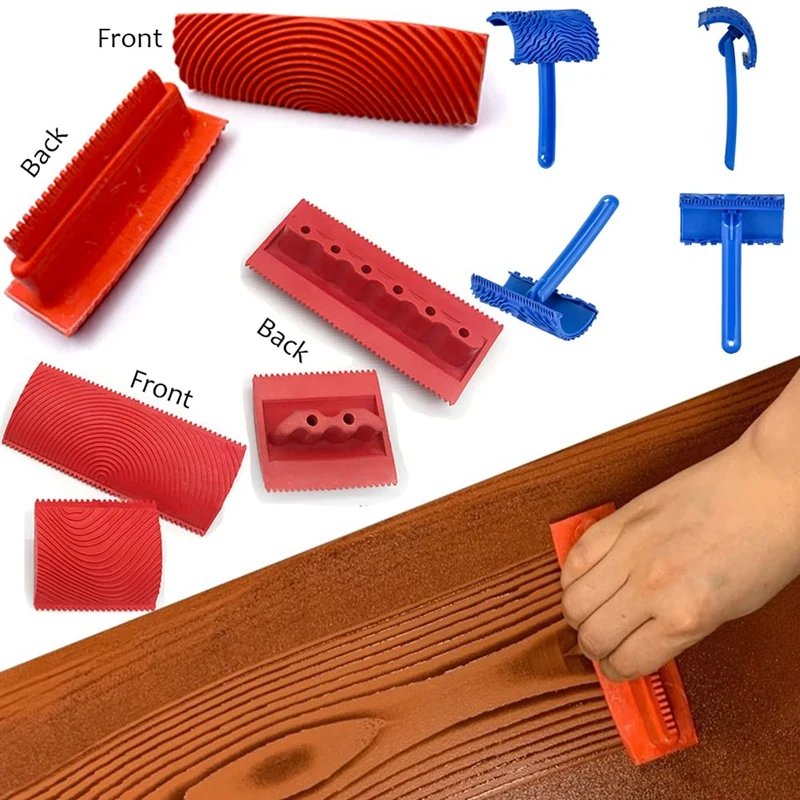 6Pcs 7 Inch Graining Painting Tool Wood Texture Paint Roller Wood Pattern Tools For Wall Room Art Wood Grain Tool Set thumbnail 2