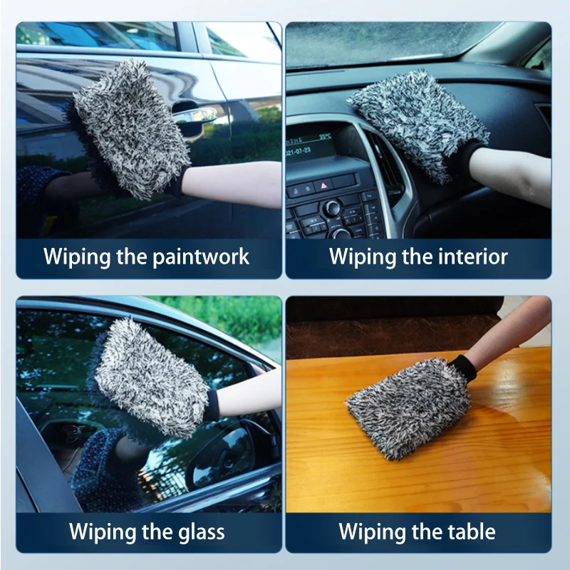 SEAMETAL Microfiber Car Wash Brush Cleaning Gloves Plastic Handle Wheel Brush Double-Side Absorbent Clean Glove Car Washing Tool thumbnail 6