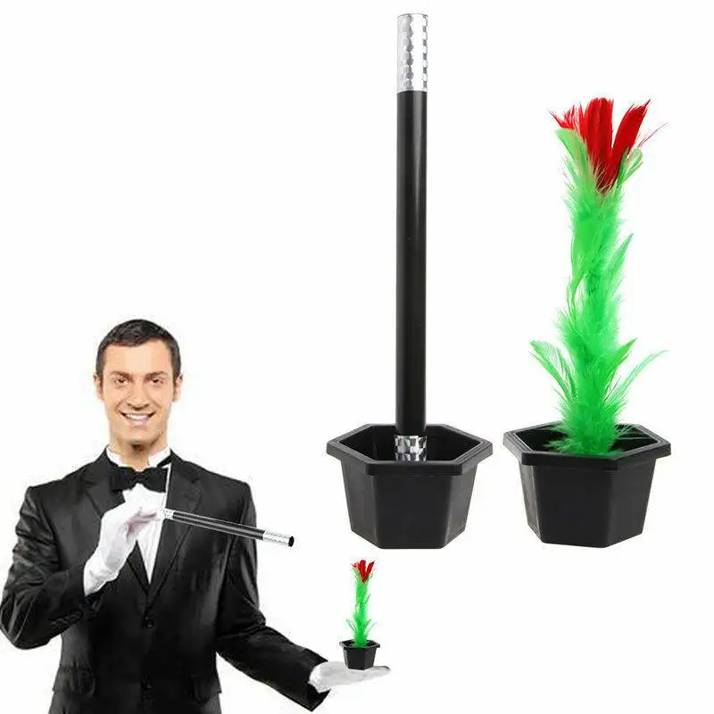 Magic Wand to Flower Easy Magic Trick Toys Close Up Flowerpot Wand Stage Show Prop Appearing Flower Trick Gift for Adults Kids