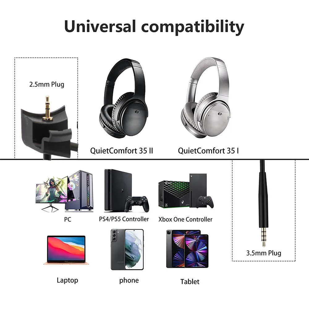 For BOSE QC35 QC35II QC45 Detachable E-sports Noise Reduction Earphone Braiding Microphone Game Earphone Cable With Volume thumbnail 5