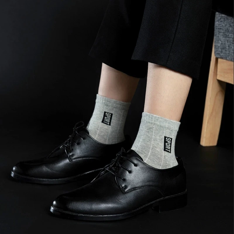 20Pcs=10Pairs High Quality Men Socks Cotton Breathable Sweat-Absorbent Middle Tuble Black Socks Deodorant Business Men Gift Sock thumbnail 2