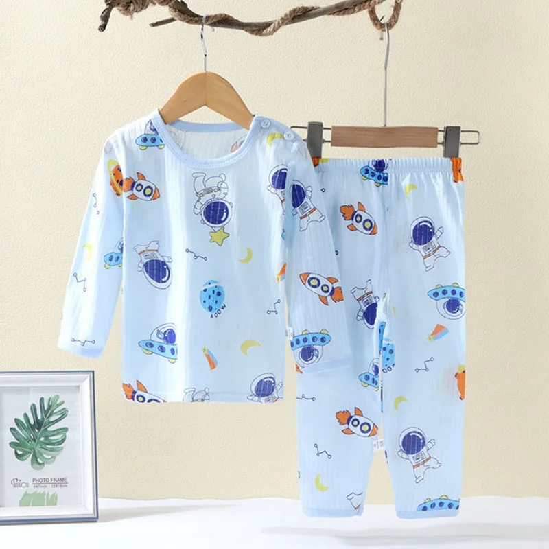 Soft Breathable Cotton Baby Children Pajamas Set Cute Cartoon Long Sleeve Home Sleepwear Set for 0-5 Years Old thumbnail 2