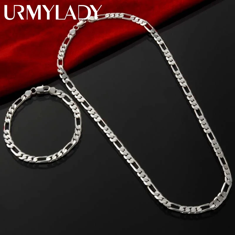 Noble new arrive 925 sterling silver 4MM chain for men Women Bracelet Necklace jewelry set lady Christma gifts charms wedding thumbnail 2