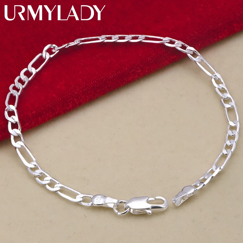 Noble new arrive 925 sterling silver 4MM chain for men Women Bracelet Necklace jewelry set lady Christma gifts charms wedding thumbnail 3