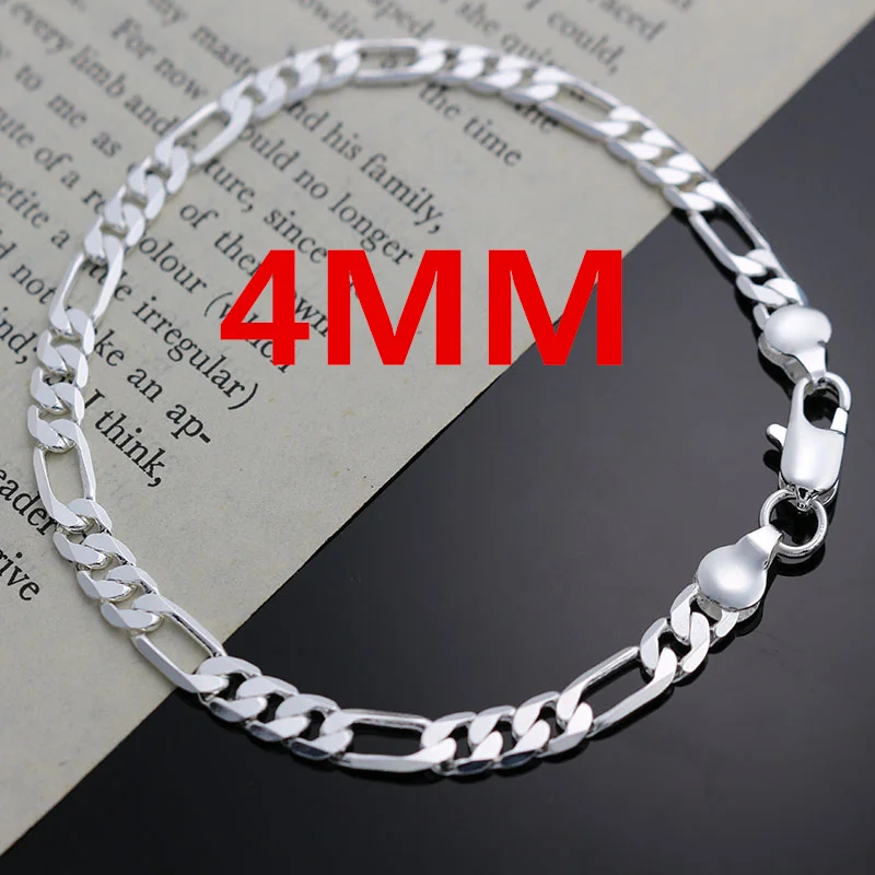 Noble new arrive 925 sterling silver 4MM chain for men Women Bracelet Necklace jewelry set lady Christma gifts charms wedding thumbnail 4