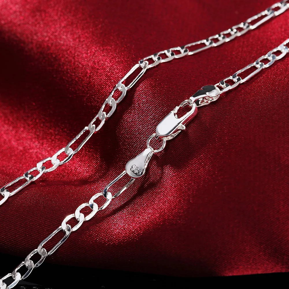 Noble new arrive 925 sterling silver 4MM chain for men Women Bracelet Necklace jewelry set lady Christma gifts charms wedding thumbnail 6