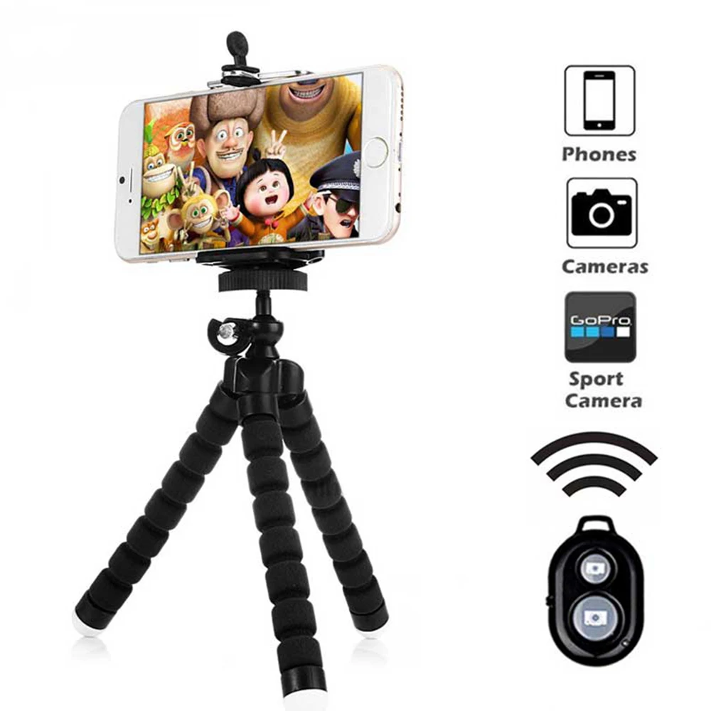 Portable Flexible Tripod Stand Mini Tripod Sponge Octopus Holder Smartphone Clip for iPhone Flexible Live with Remote Shutter