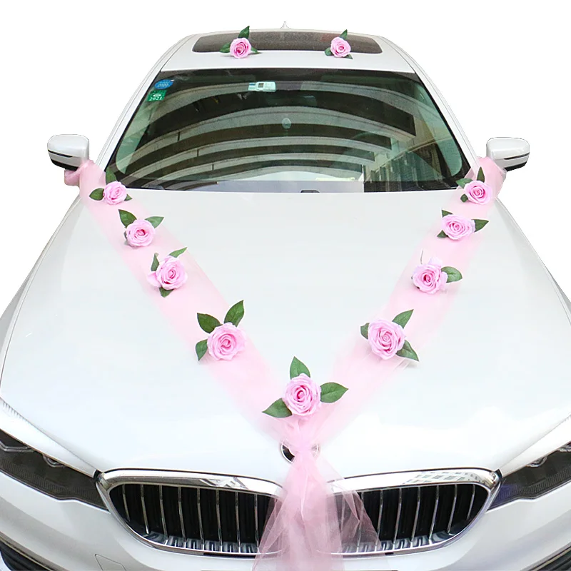 White Rose Artificial Flower for Wedding Car Decoration Bridal Car Decorations Door Handle Ribbons Silk Flower thumbnail 5