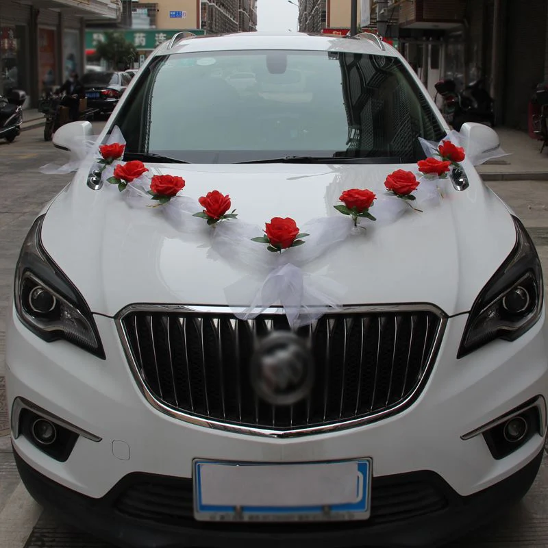 White Rose Artificial Flower for Wedding Car Decoration Bridal Car Decorations Door Handle Ribbons Silk Flower thumbnail 6