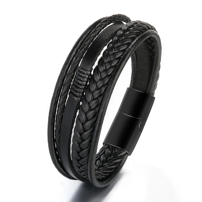 Men Genuine Leather Bracelets Multilayer Braided Rope Bracelets for Man Jewelry Bracelet Homme thumbnail 3