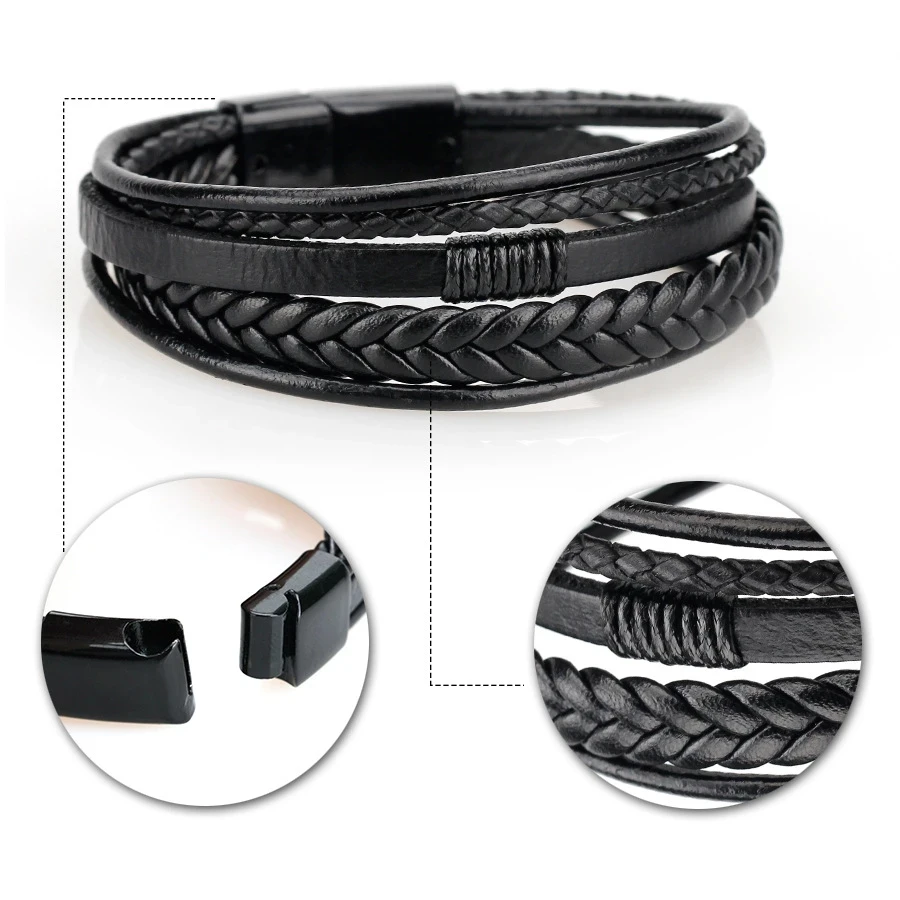 Men Genuine Leather Bracelets Multilayer Braided Rope Bracelets for Man Jewelry Bracelet Homme thumbnail 4
